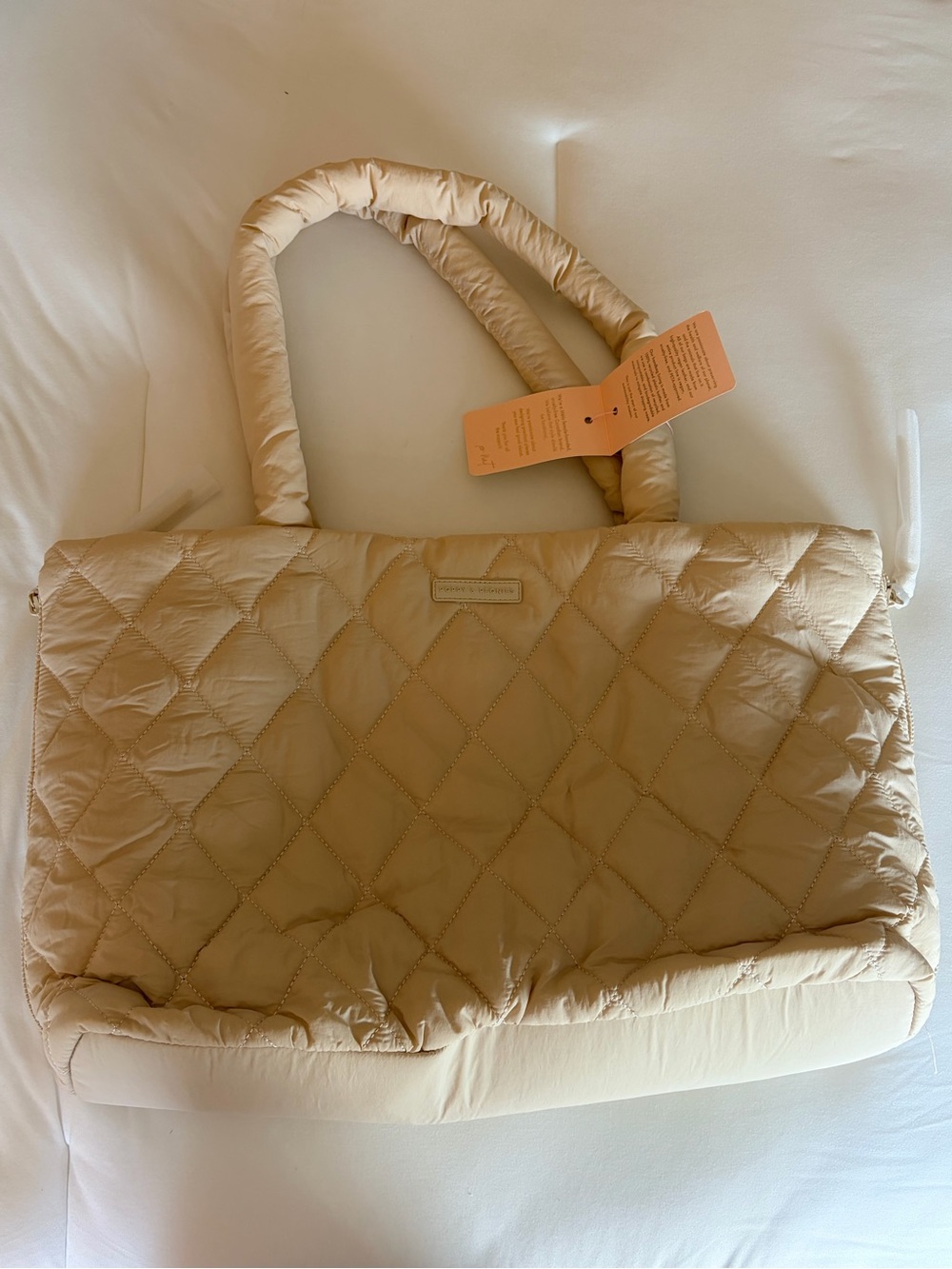 Poppy & Peonies Quilted Tote It in Light Beige (Cream) NWT